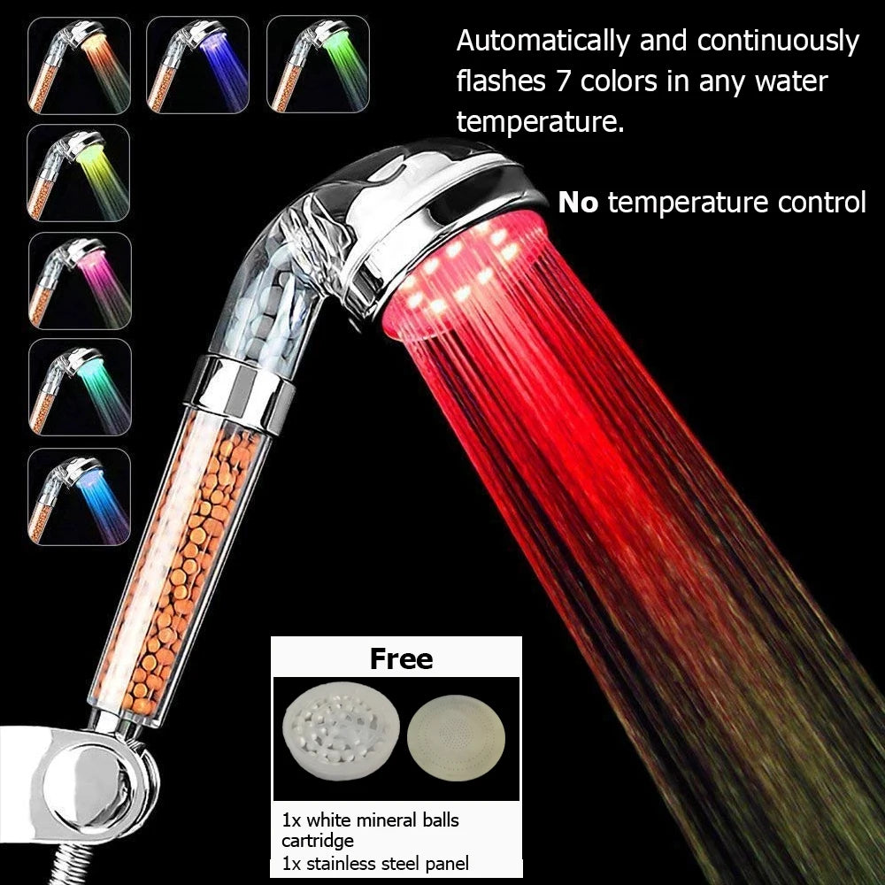 LED Color-Changing Shower Head — Temperature Sensor with High Pressure & Water Filter
