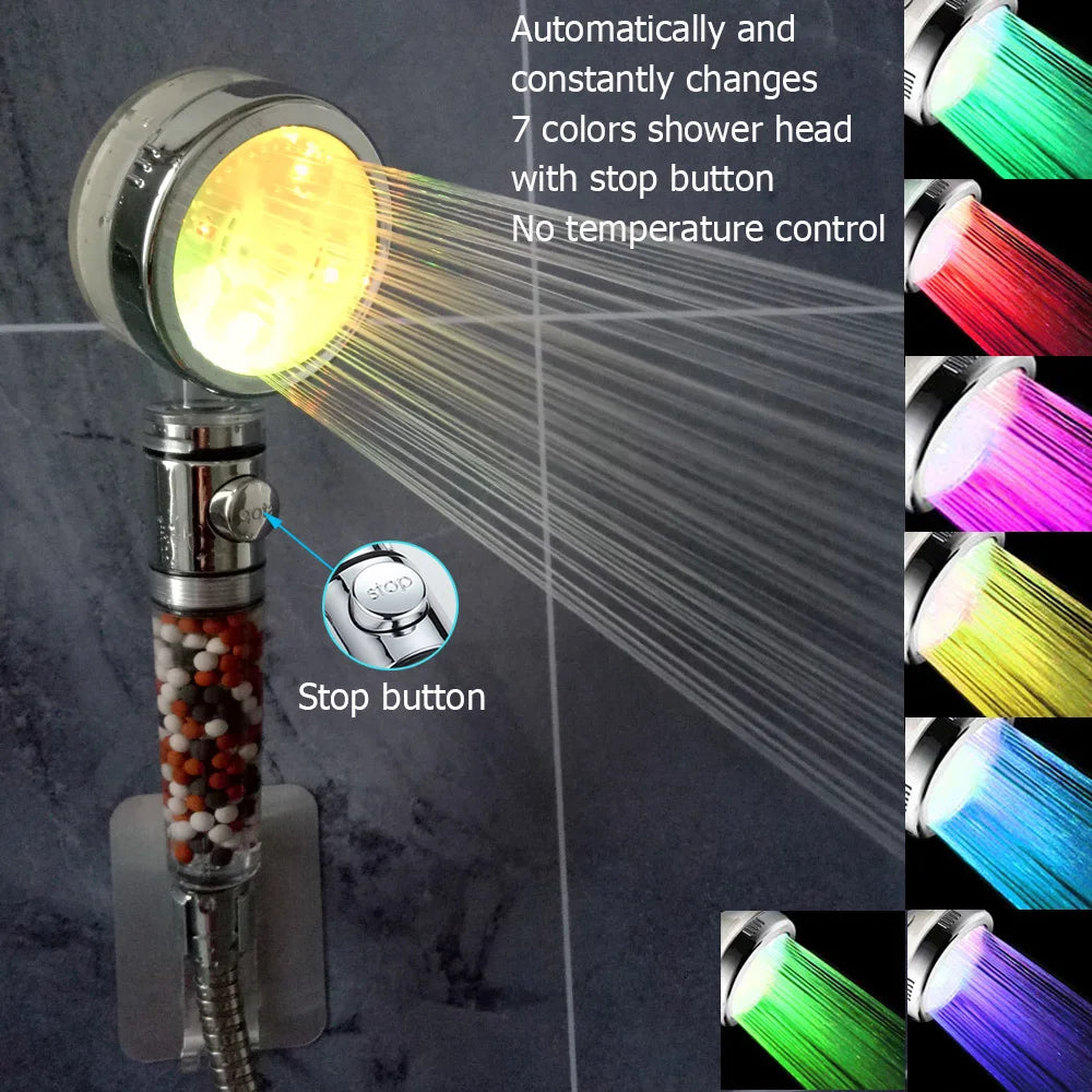 LED Color-Changing Shower Head — Temperature Sensor with High Pressure & Water Filter