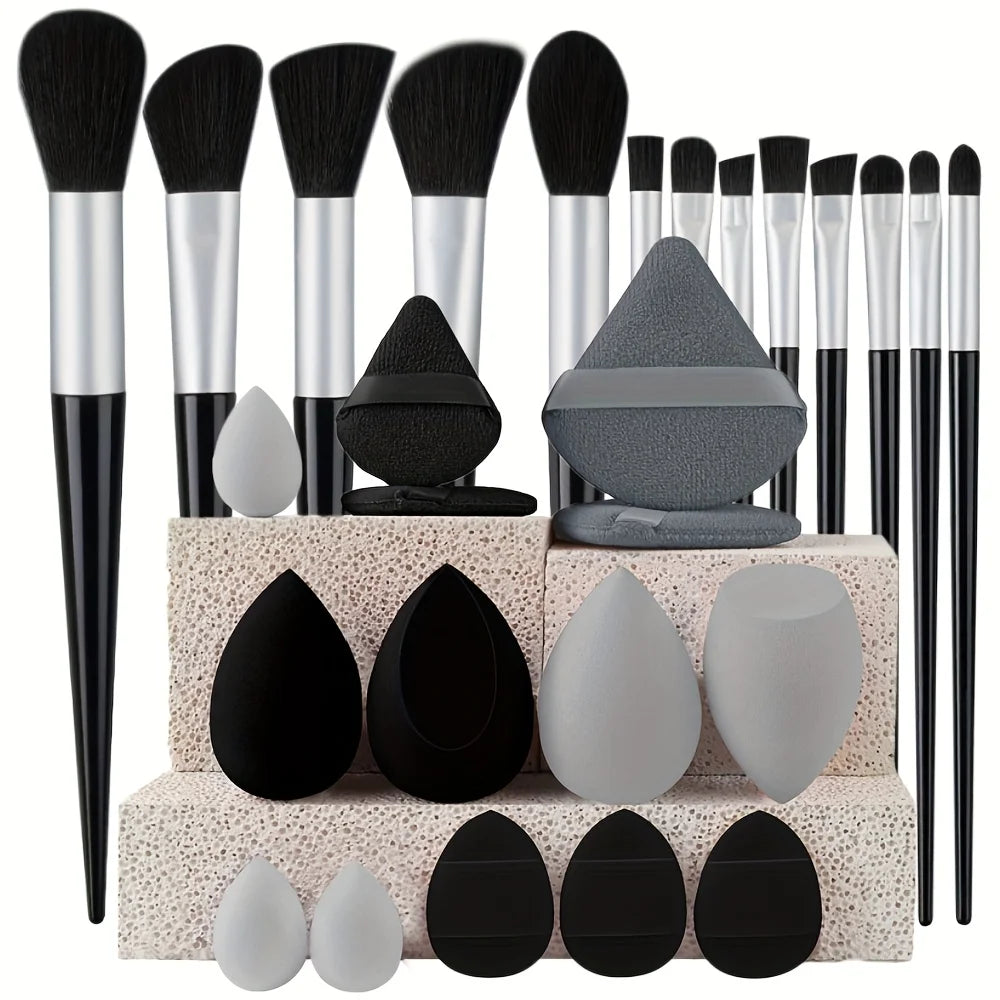 Makeup Brush Set with Travel Pouch — 13 or 27 Piece Cosmetic Brush Kit