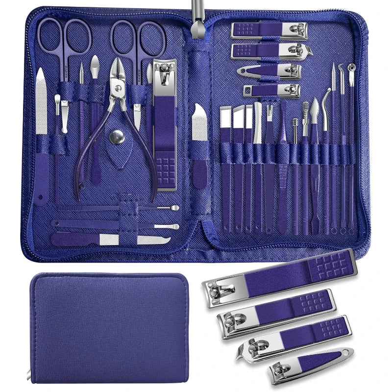 Stainless Steel Manicure Set — Nail Care Kit with Leather Case, 9 or 30 Piece