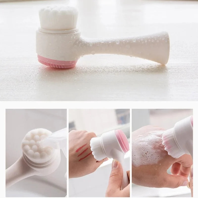Double-Sided Silicone Facial Cleansing Brush — Gentle Exfoliator & Face Scrubber