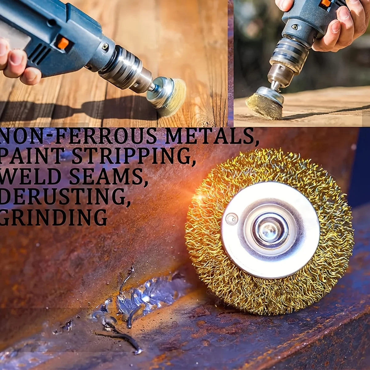 Wire Brush Wheel & Cup Set — Drill Attachment for Rust Removal, Grinding & Polishing