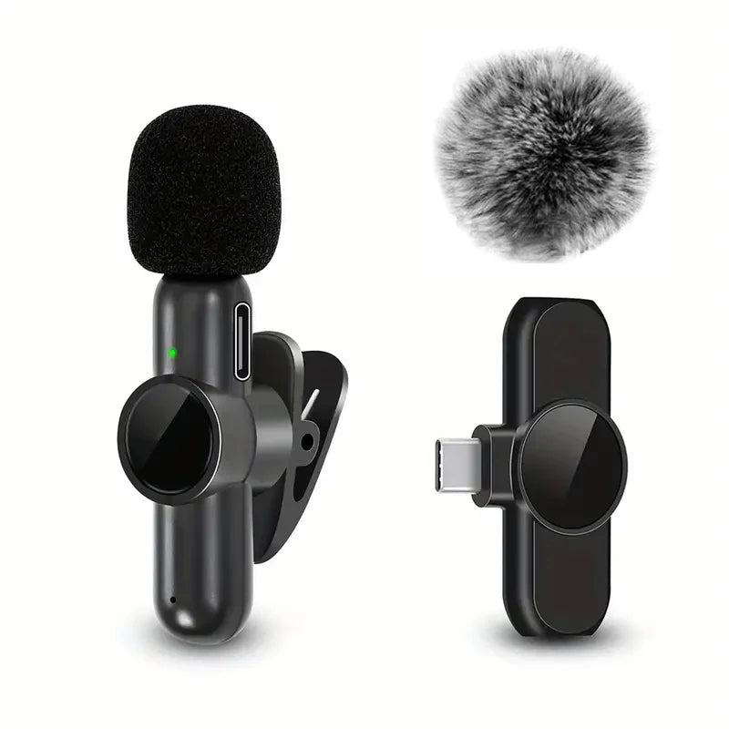 Wireless Lavalier Microphone — Clip-On Mic with Windproof Cover for iPhone & Android