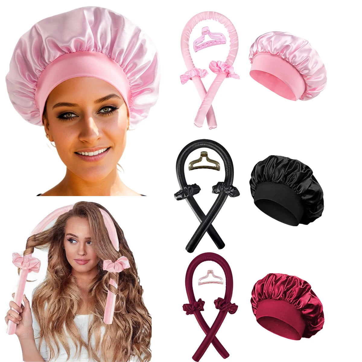 Heatless Curling Rod Headband — Satin Overnight Hair Curler Set