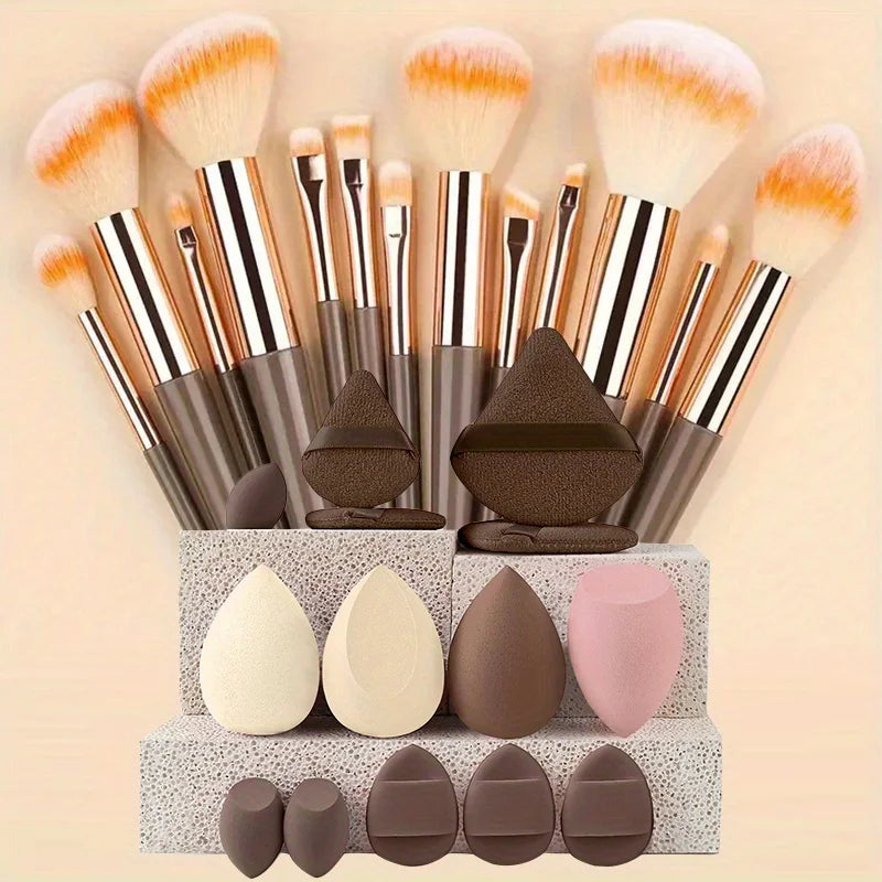 Makeup Brush Set with Travel Pouch — 13 or 27 Piece Cosmetic Brush Kit
