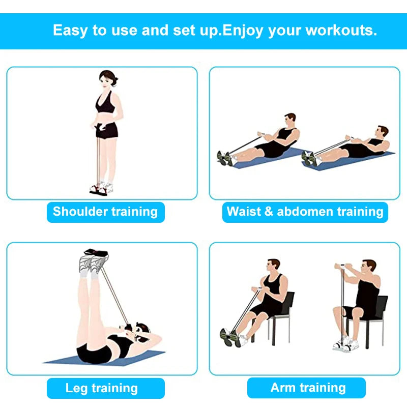 4-Tube Pedal Resistance Band — Full Body Workout for Abs, Arms & Legs