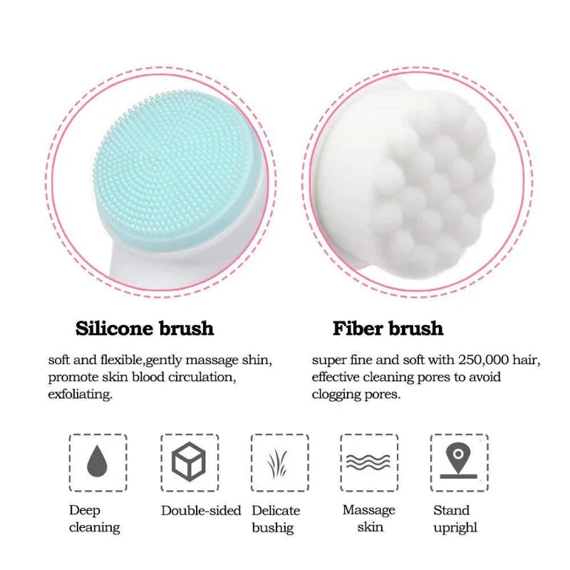 Double-Sided Silicone Facial Cleansing Brush — Gentle Exfoliator & Face Scrubber