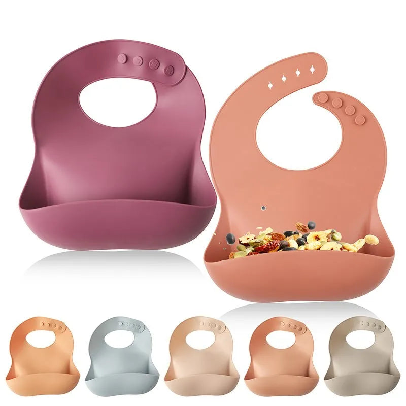 Silicone Baby Bib — Adjustable Waterproof Feeding Bib with Catch Pocket