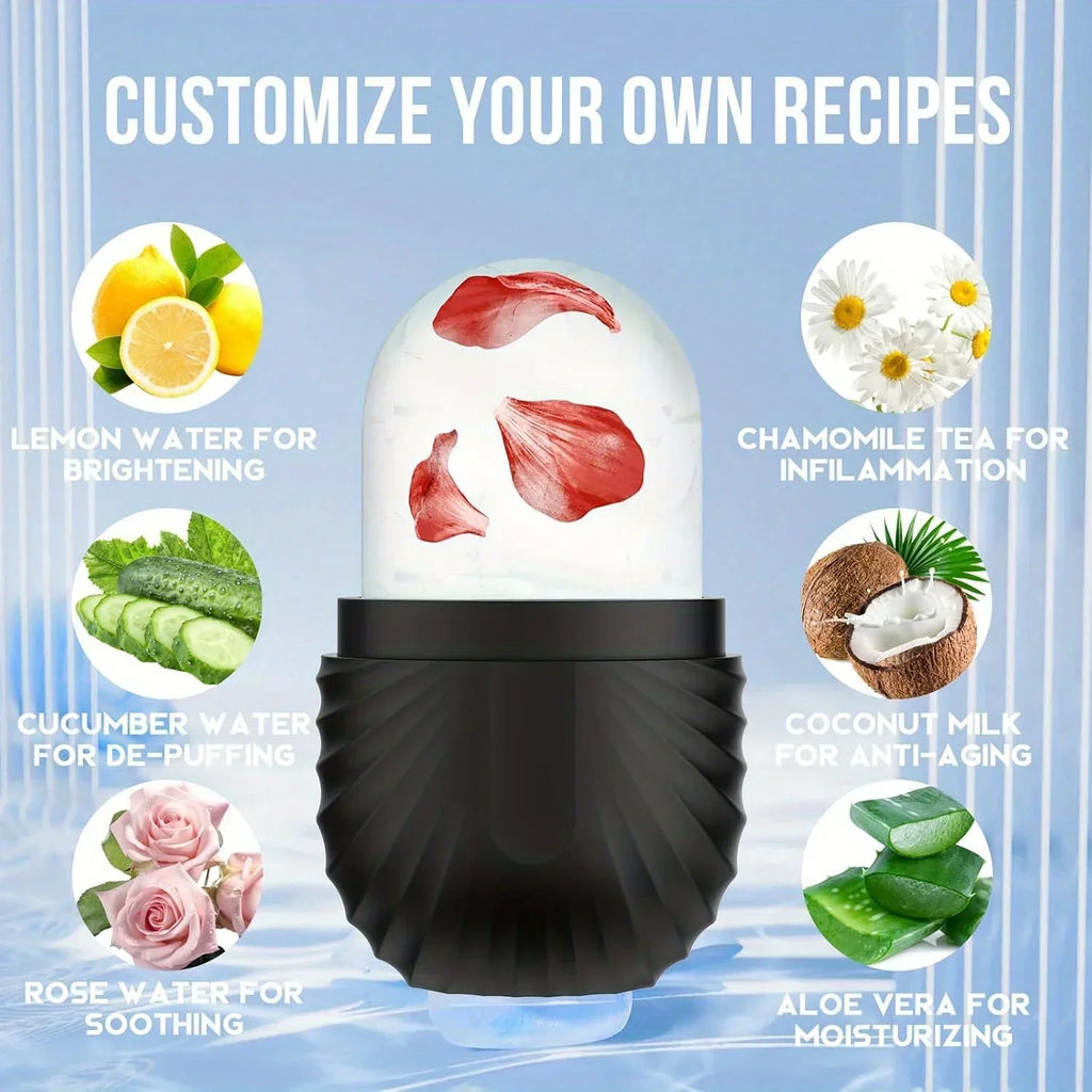 Ice Face Roller — Reusable Silicone Facial Massager for Puffiness, Pores & Glow