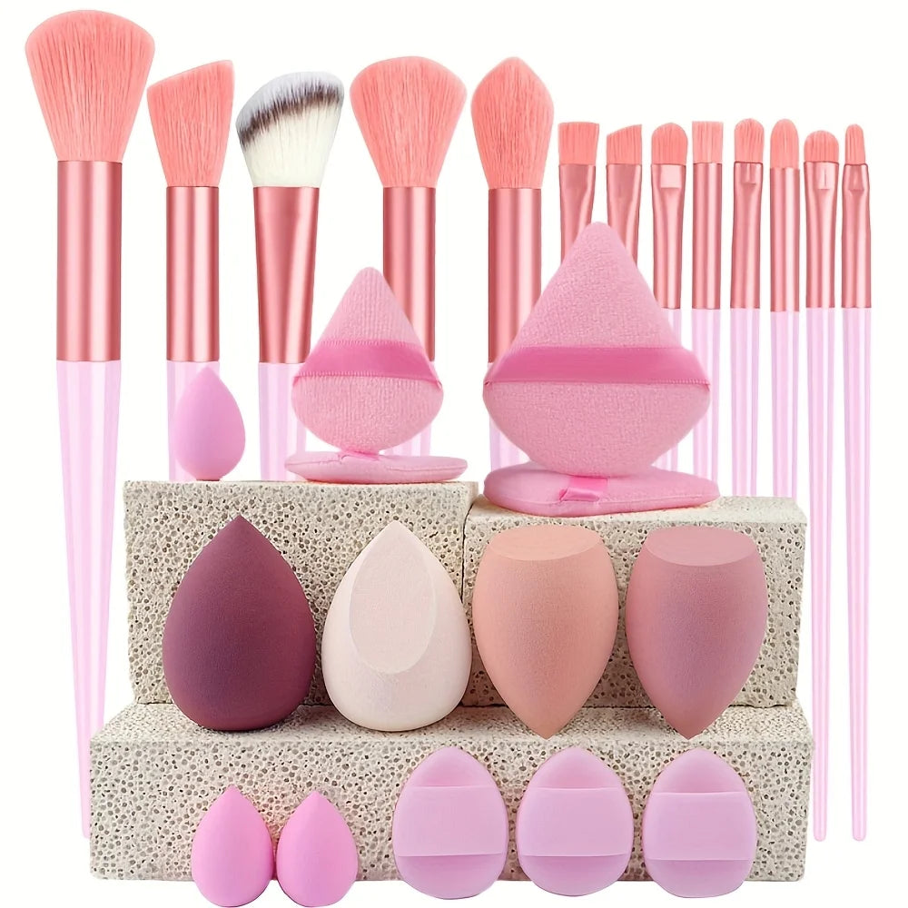 Makeup Brush Set with Travel Pouch — 13 or 27 Piece Cosmetic Brush Kit