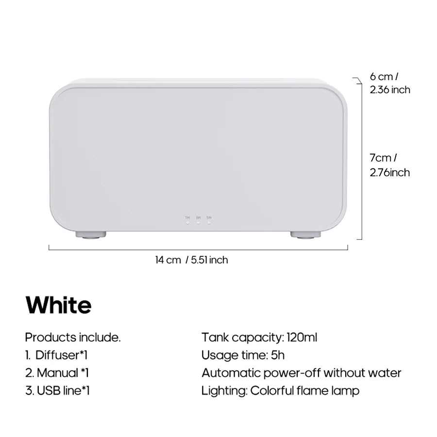 Flame Effect Aroma Diffuser — USB Desktop Humidifier with 7-Color LED Light
