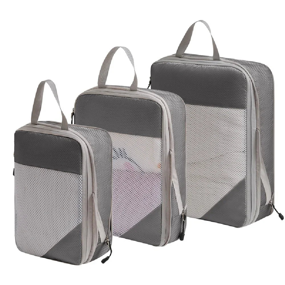 Compression Packing Cubes — Expandable Travel Organizer Set for Suitcases
