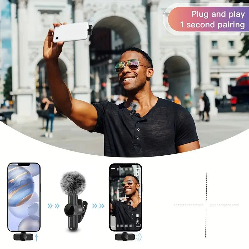 Wireless Lavalier Microphone — Clip-On Mic with Windproof Cover for iPhone & Android