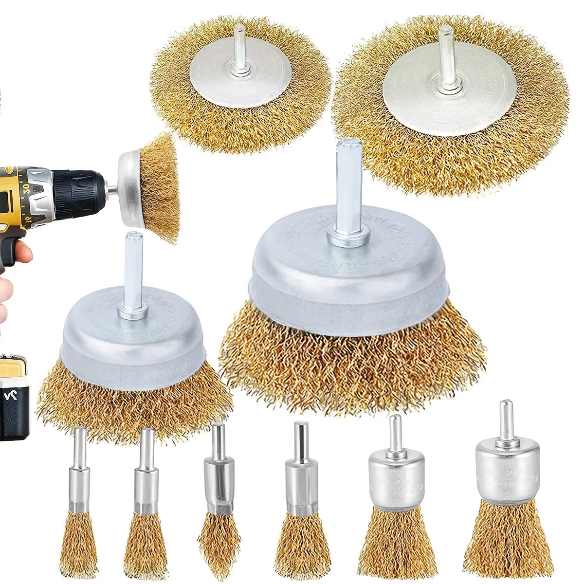 Wire Brush Wheel & Cup Set — Drill Attachment for Rust Removal, Grinding & Polishing