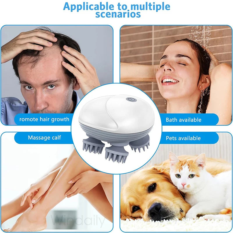 Electric Scalp Massager — 4-Head Deep Kneading for Stress Relief & Relaxation