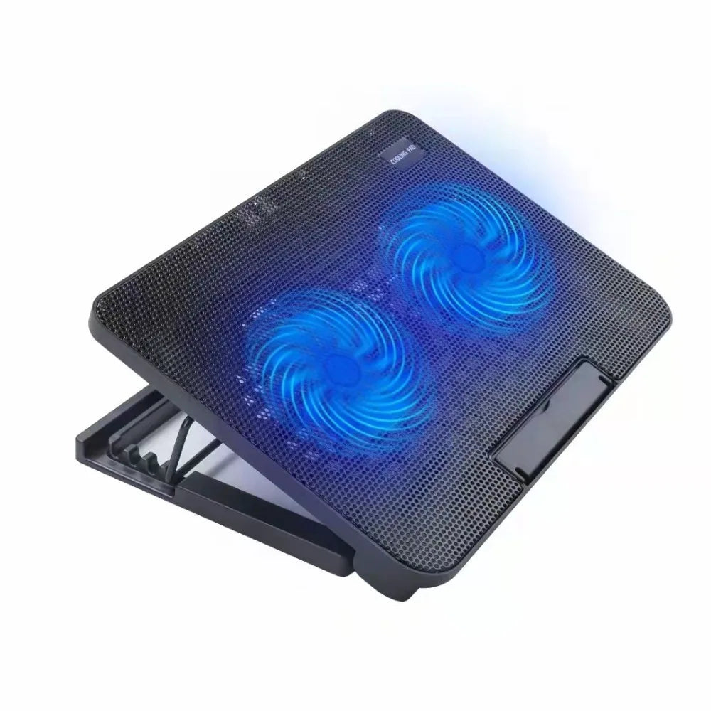Laptop Cooling Pad — Adjustable Metal Mesh Stand with Dual Fans & LED Light