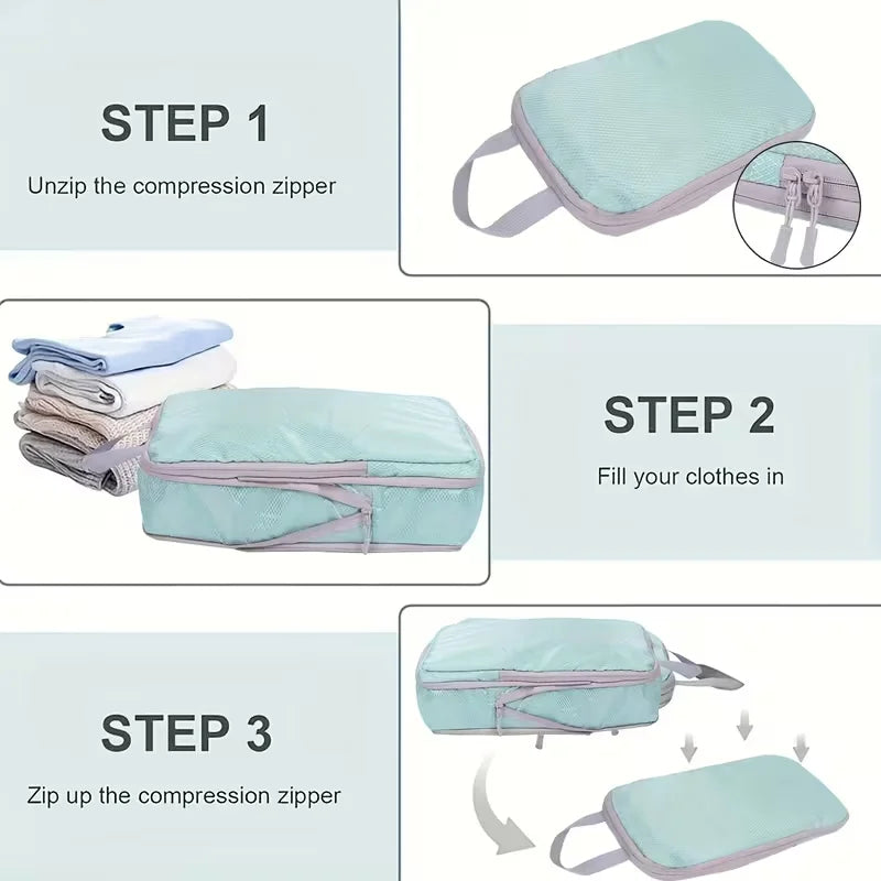 Compression Packing Cubes — Expandable Travel Organizer Set for Suitcases
