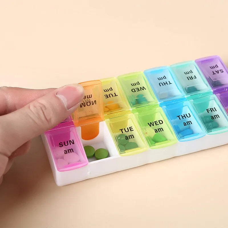 Weekly Pill Organizer — 7-Day 14-Grid Portable Pill Case Box