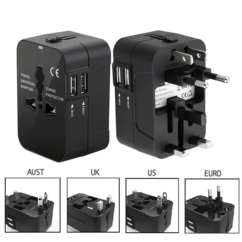 Universal Travel Power Adapter — Worldwide All-in-One Plug with Dual USB Ports