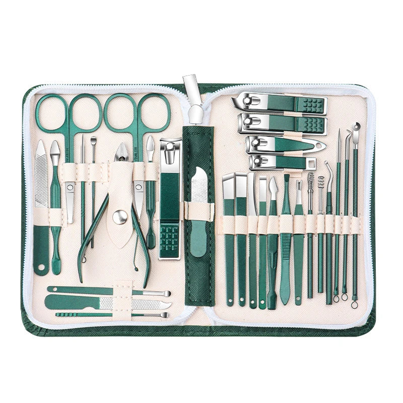 Stainless Steel Manicure Set — Nail Care Kit with Leather Case, 9 or 30 Piece