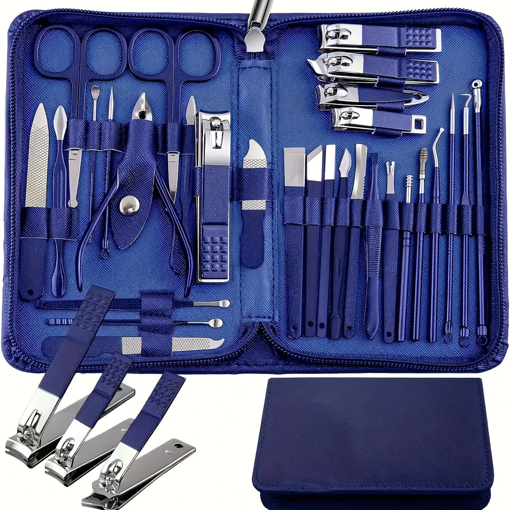 Stainless Steel Manicure Set — Nail Care Kit with Leather Case, 9 or 30 Piece