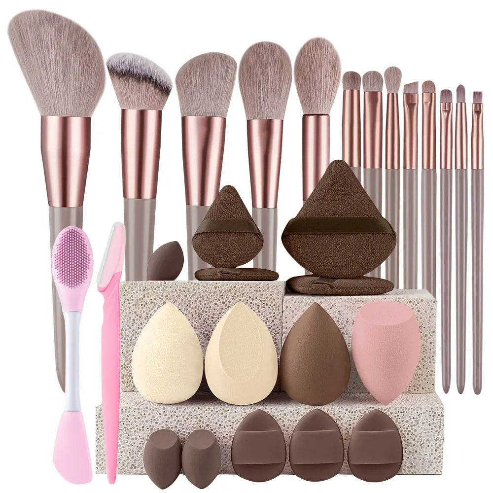 Makeup Brush Set with Travel Pouch — 13 or 27 Piece Cosmetic Brush Kit