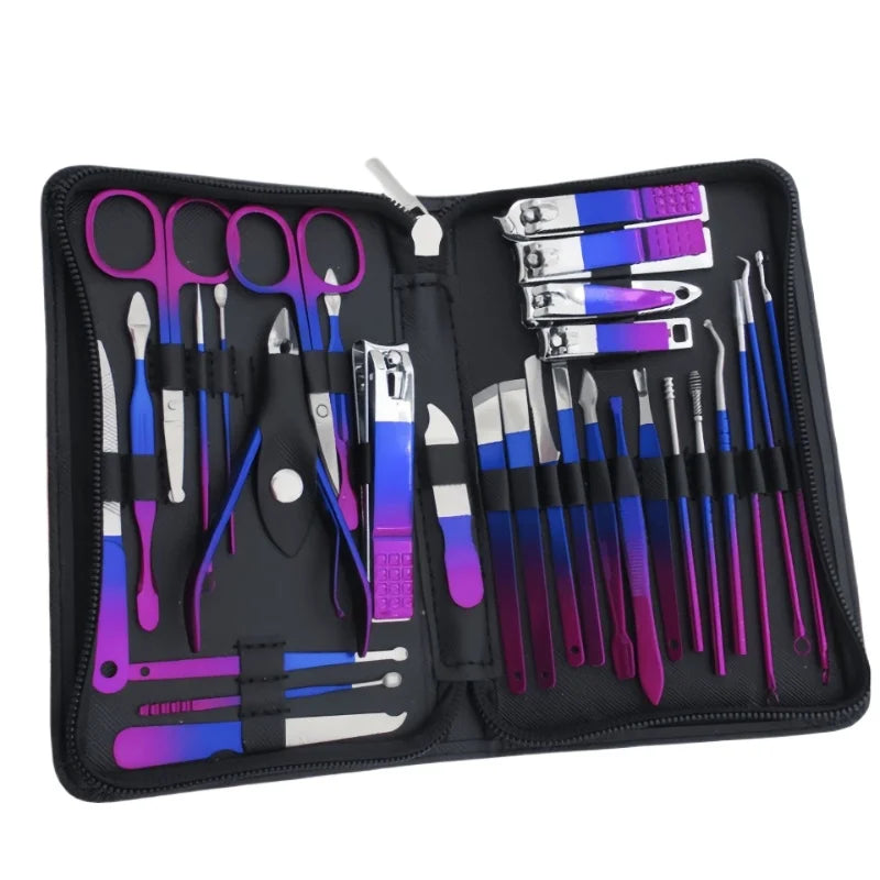 Stainless Steel Manicure Set — Nail Care Kit with Leather Case, 9 or 30 Piece