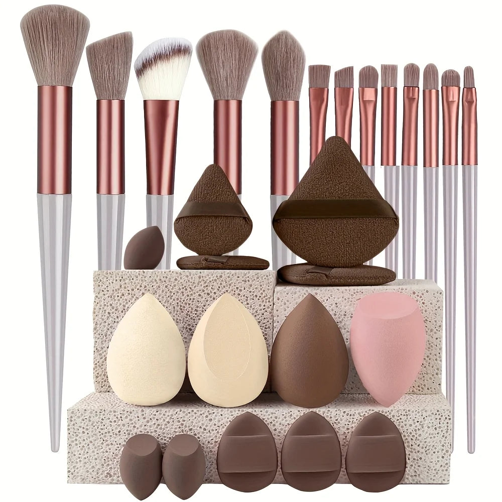 Makeup Brush Set with Travel Pouch — 13 or 27 Piece Cosmetic Brush Kit