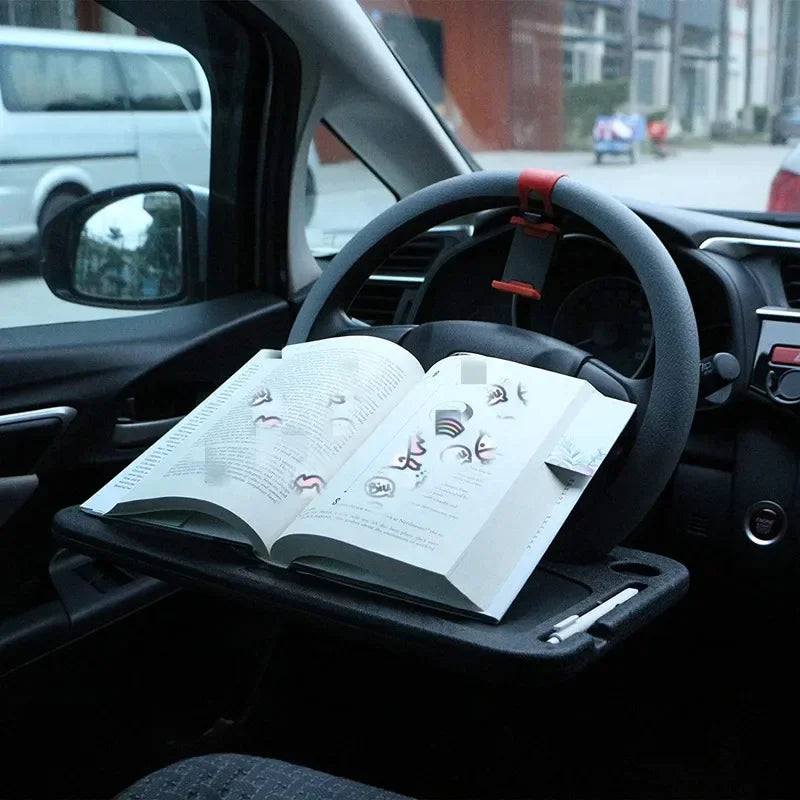 Portable Car Steering Wheel Desk — Foldable Laptop & Food Tray for Drivers