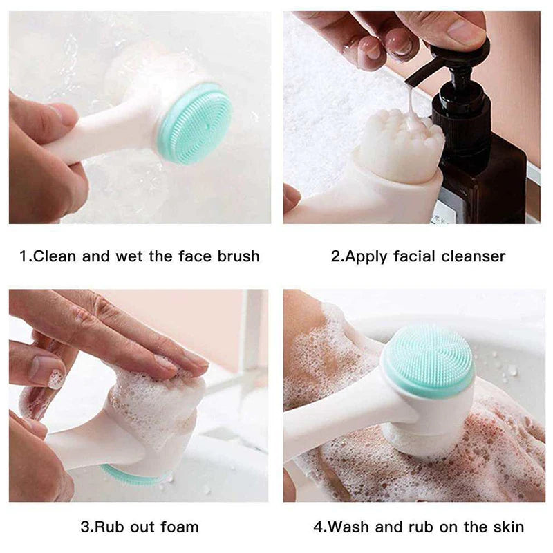 Double-Sided Silicone Facial Cleansing Brush — Gentle Exfoliator & Face Scrubber