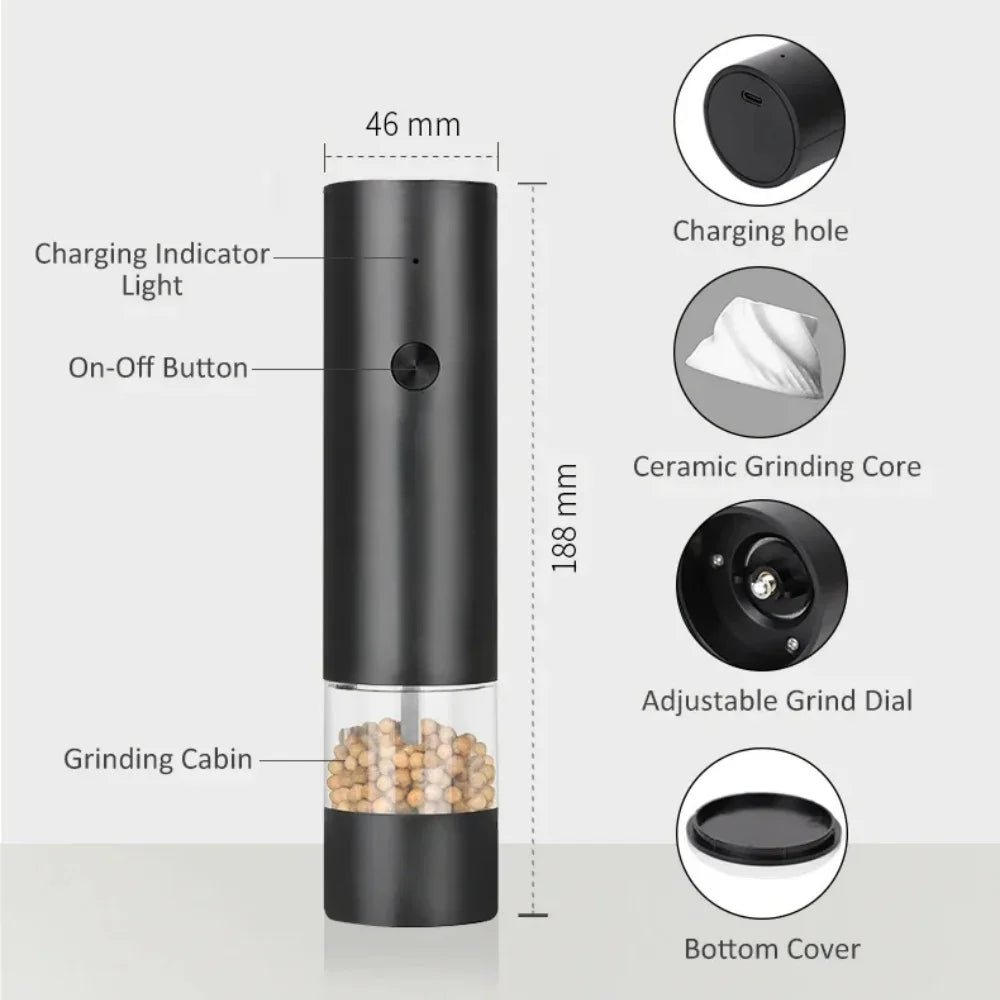 Electric Salt & Pepper Grinder — USB Rechargeable with Adjustable Coarseness