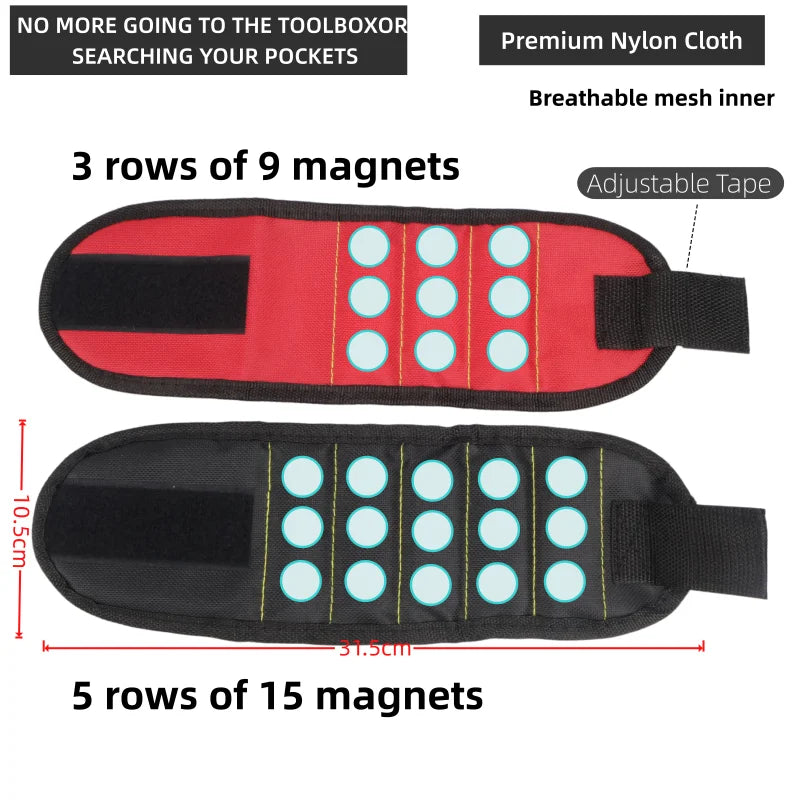 Magnetic Wristband for Screws & Nails — Strong 15-Magnet Holder for Hands-Free Work