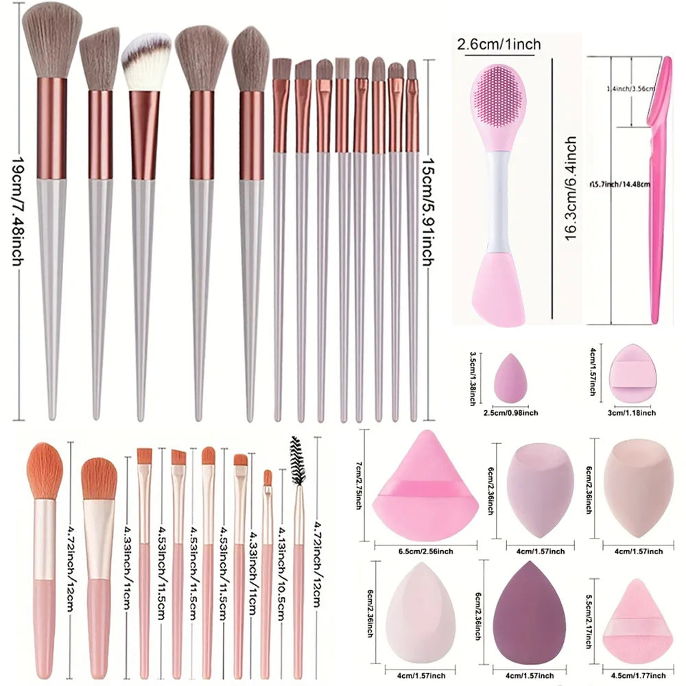 Makeup Brush Set with Travel Pouch — 13 or 27 Piece Cosmetic Brush Kit