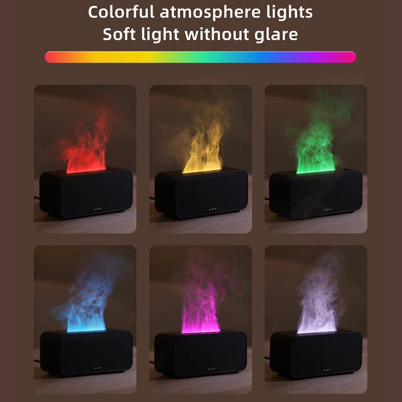 Flame Effect Aroma Diffuser — USB Desktop Humidifier with 7-Color LED Light