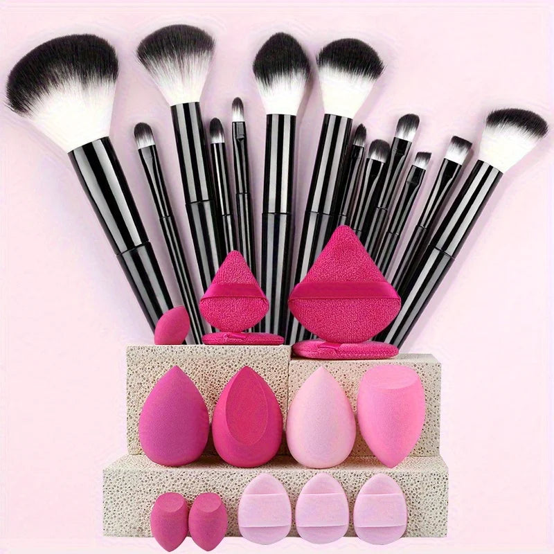 Makeup Brush Set with Travel Pouch — 13 or 27 Piece Cosmetic Brush Kit