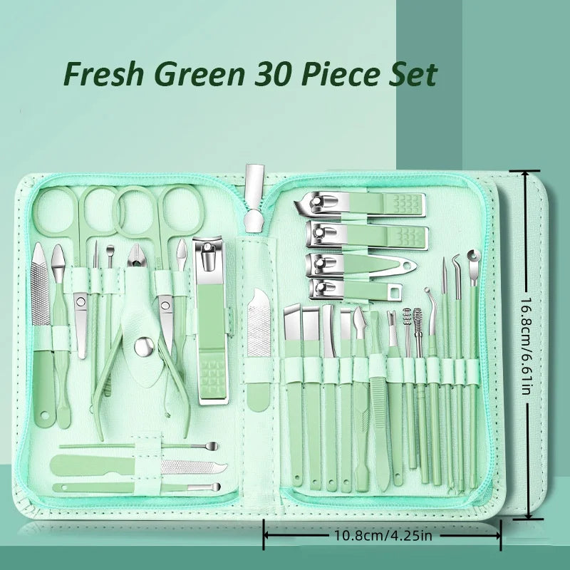 Stainless Steel Manicure Set — Nail Care Kit with Leather Case, 9 or 30 Piece
