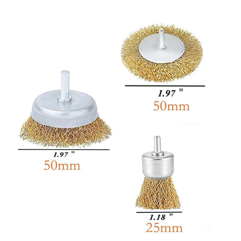 Wire Brush Wheel & Cup Set — Drill Attachment for Rust Removal, Grinding & Polishing
