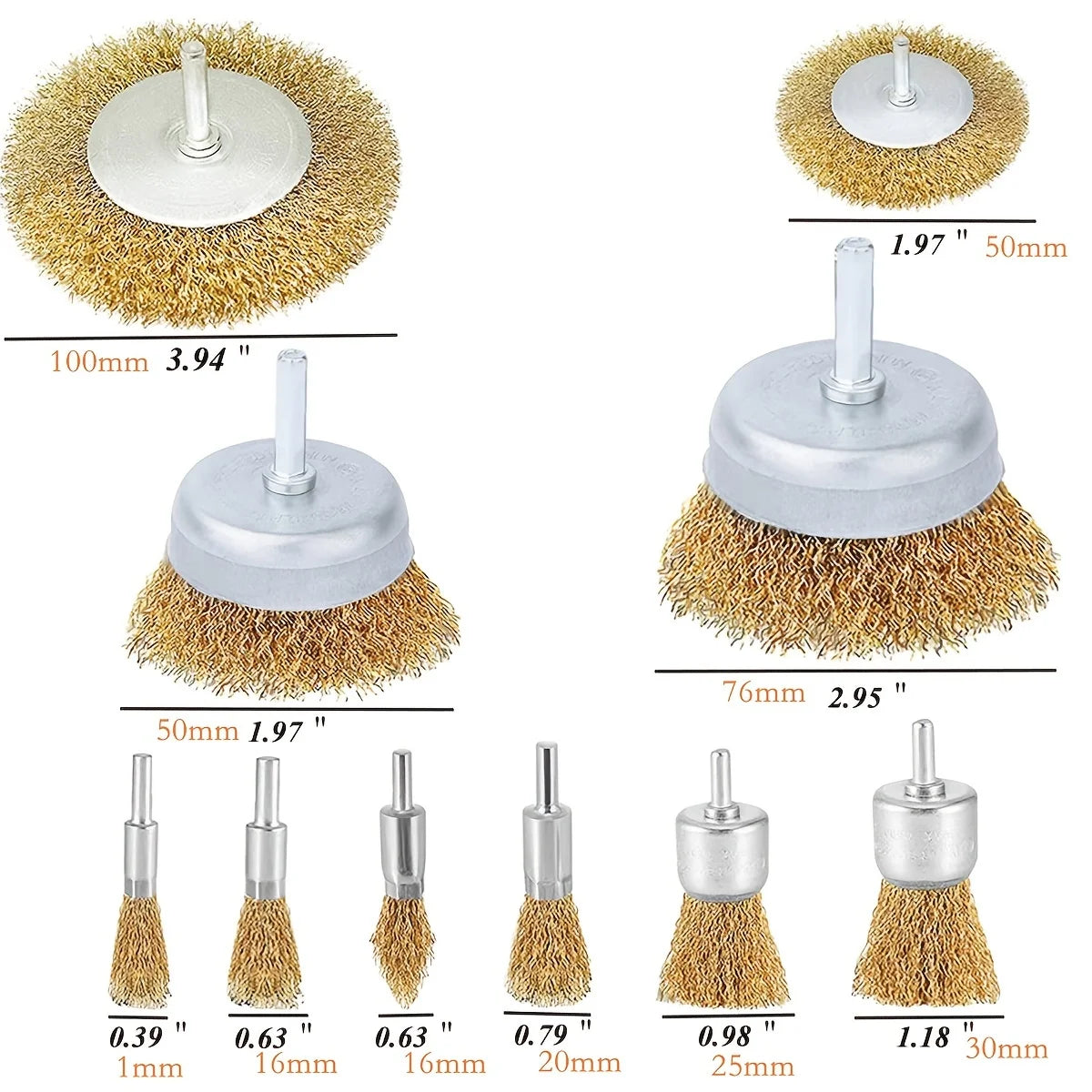 Wire Brush Wheel & Cup Set — Drill Attachment for Rust Removal, Grinding & Polishing