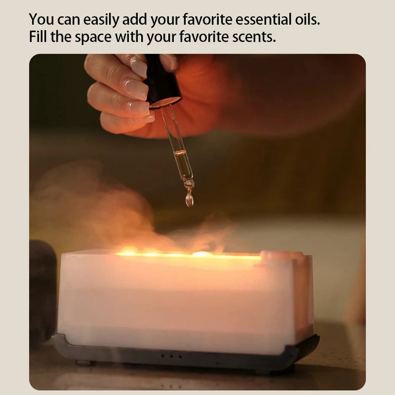 Flame Effect Aroma Diffuser — USB Desktop Humidifier with 7-Color LED Light