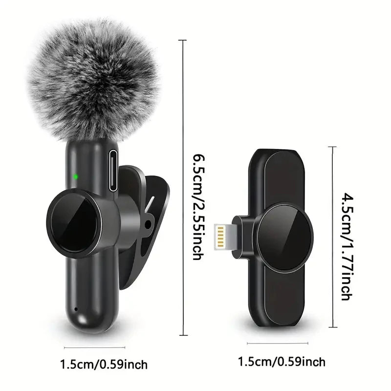 Wireless Lavalier Microphone — Clip-On Mic with Windproof Cover for iPhone & Android