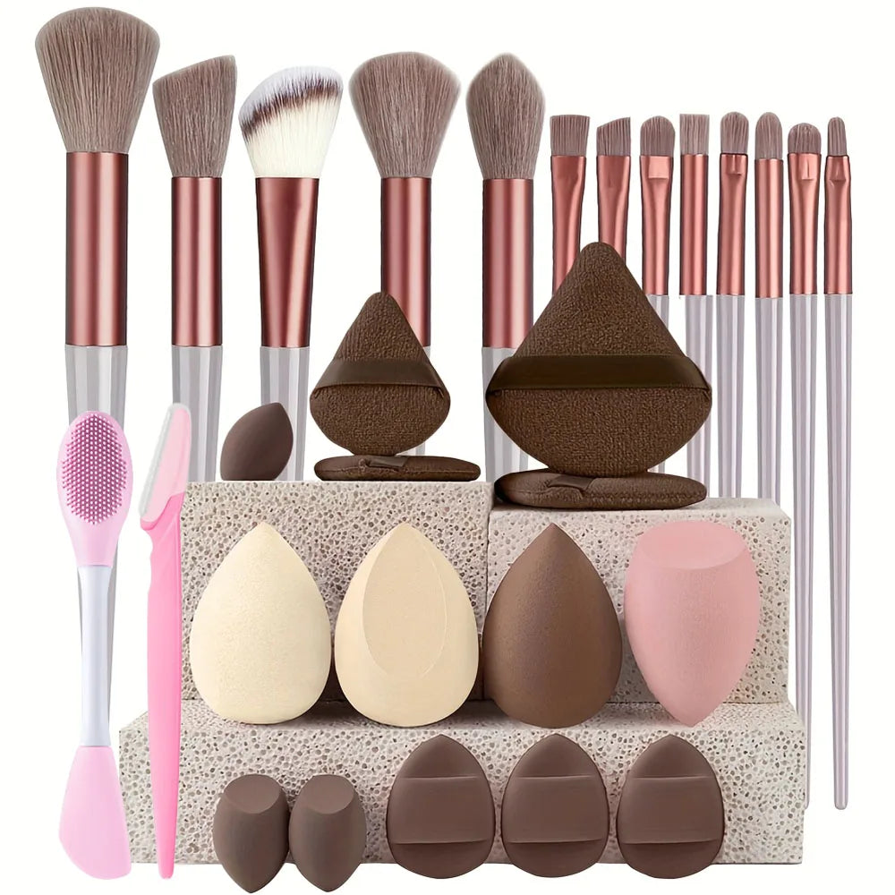 Makeup Brush Set with Travel Pouch — 13 or 27 Piece Cosmetic Brush Kit