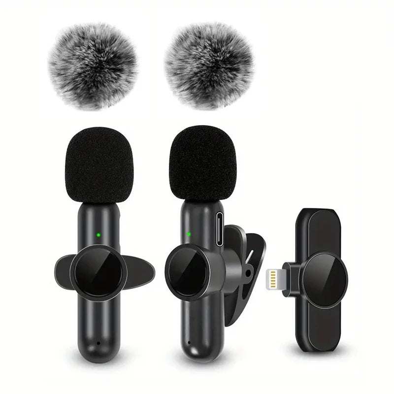 Wireless Lavalier Microphone — Clip-On Mic with Windproof Cover for iPhone & Android