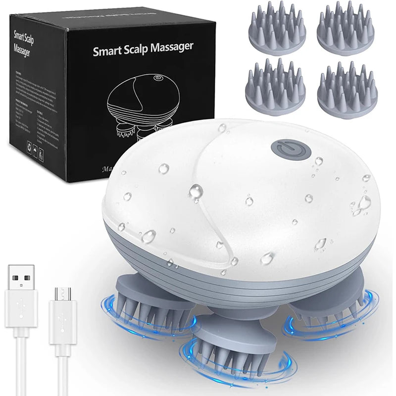 Electric Scalp Massager — 4-Head Deep Kneading for Stress Relief & Relaxation
