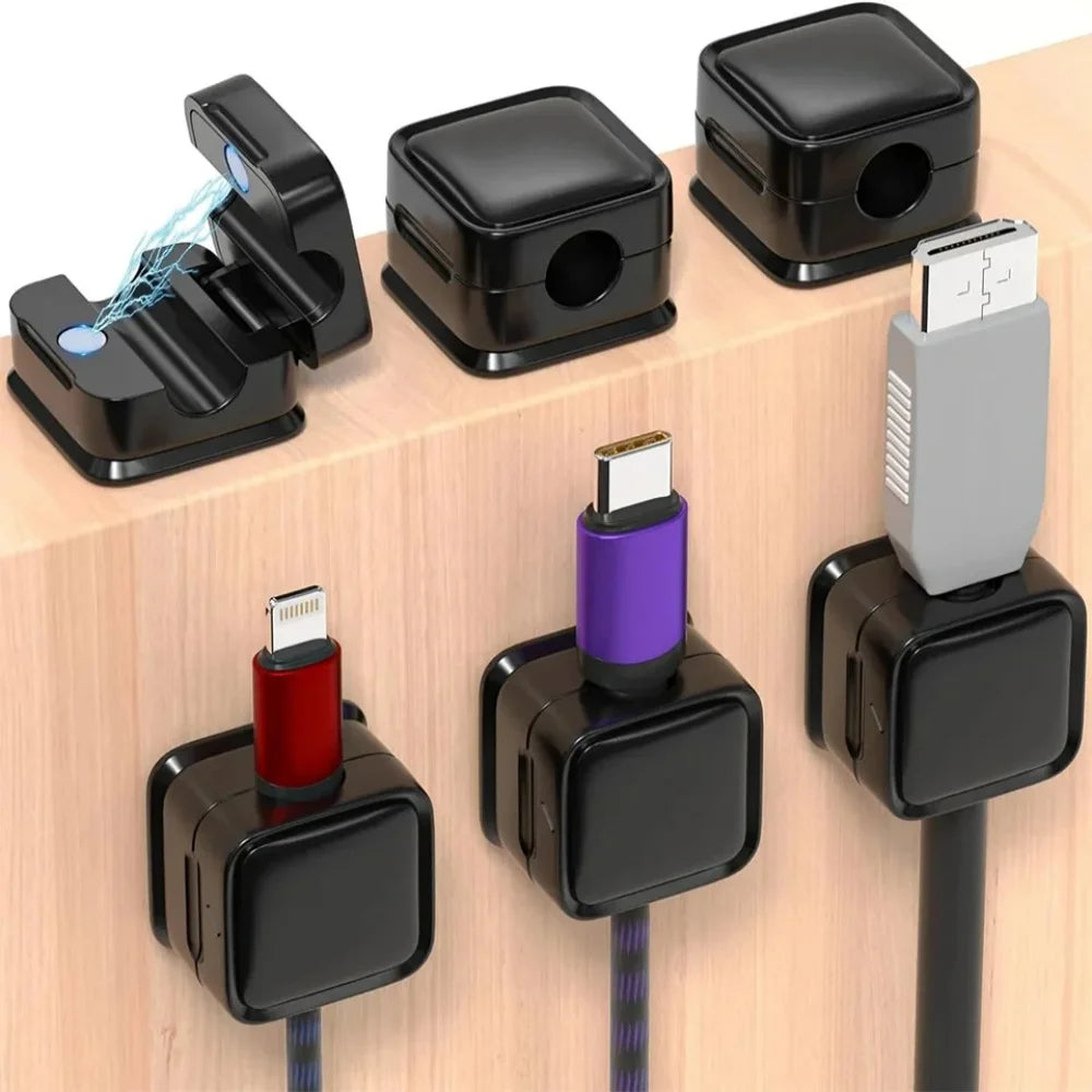 Magnetic Cable Organizer Clips — Self-Adhesive Cord Management for Desk & Home