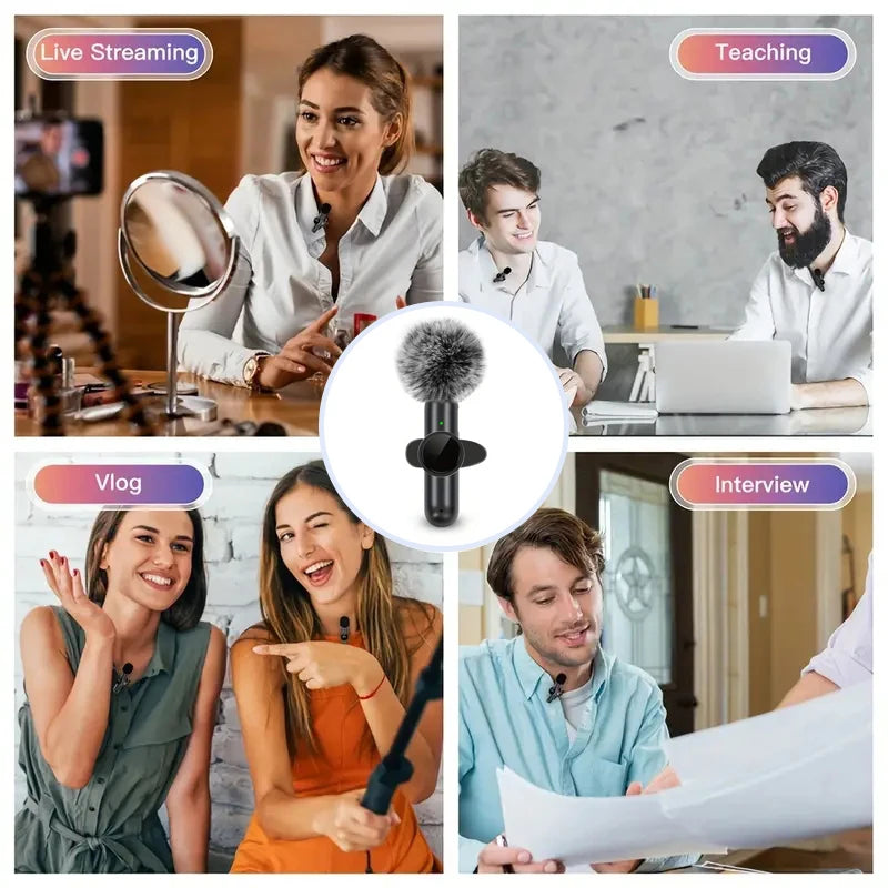 Wireless Lavalier Microphone — Clip-On Mic with Windproof Cover for iPhone & Android