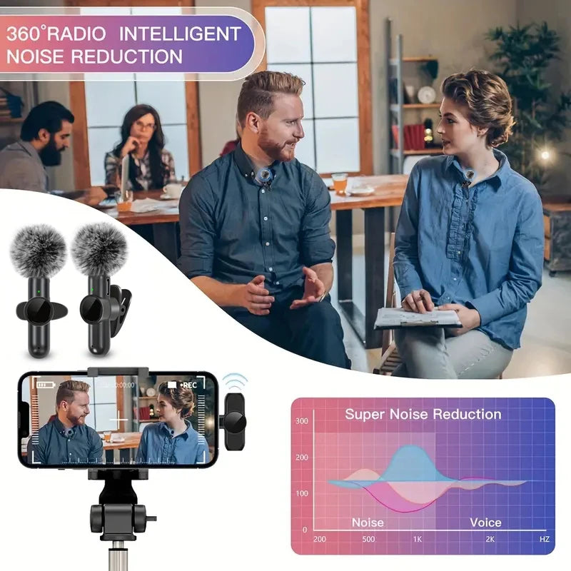 Wireless Lavalier Microphone — Clip-On Mic with Windproof Cover for iPhone & Android