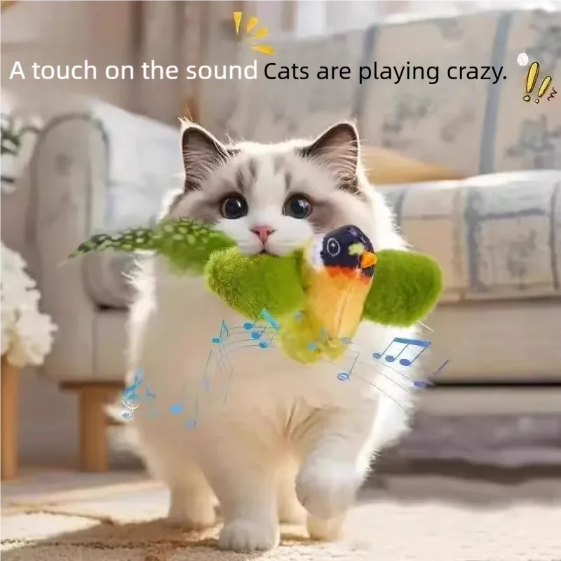 Interactive Cat Toy — Electric Birdie Bouncer with Sound & Feathers