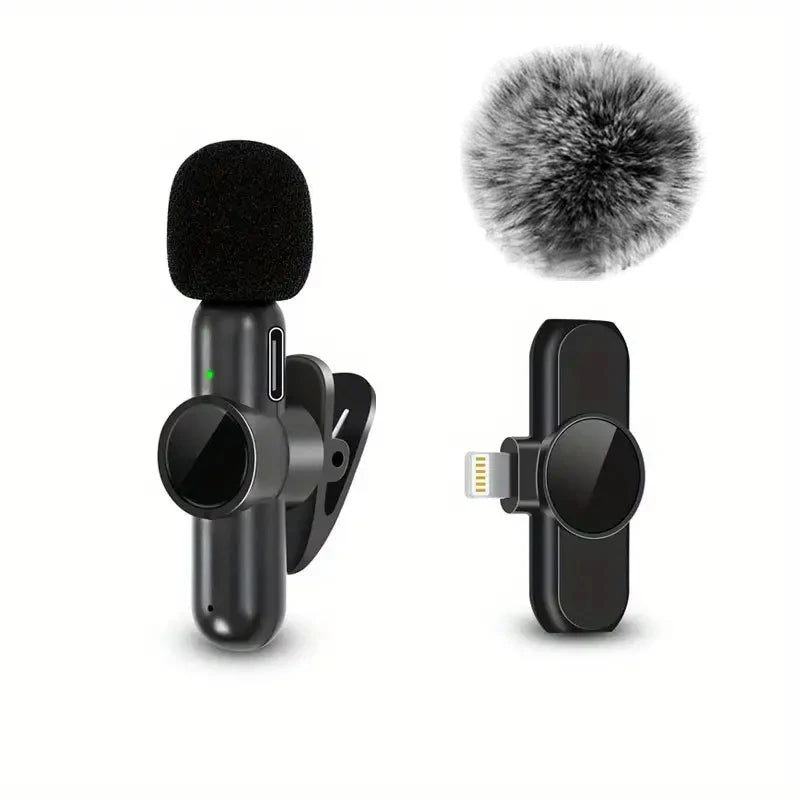 Wireless Lavalier Microphone — Clip-On Mic with Windproof Cover for iPhone & Android