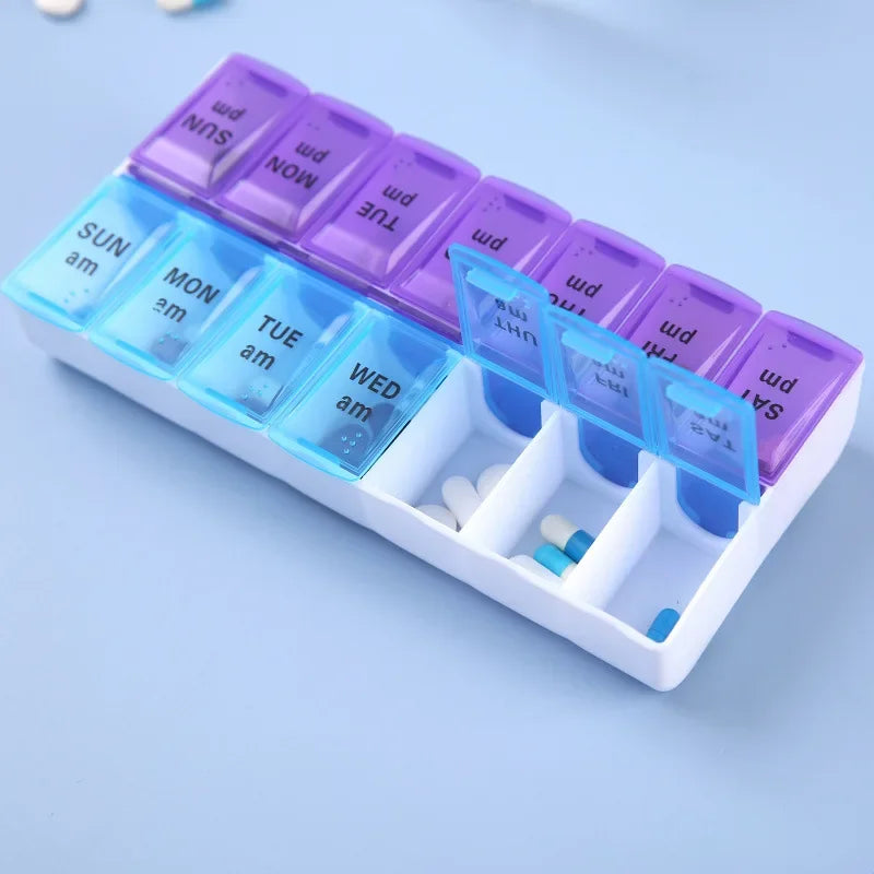 Weekly Pill Organizer — 7-Day 14-Grid Portable Pill Case Box