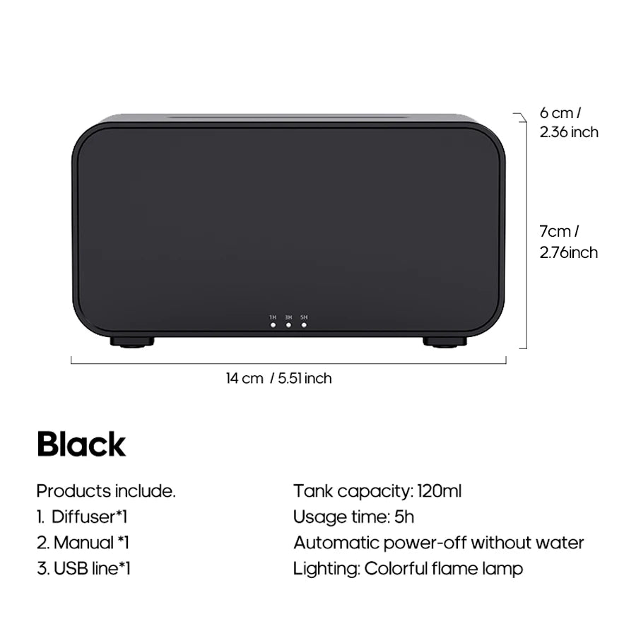 Flame Effect Aroma Diffuser — USB Desktop Humidifier with 7-Color LED Light